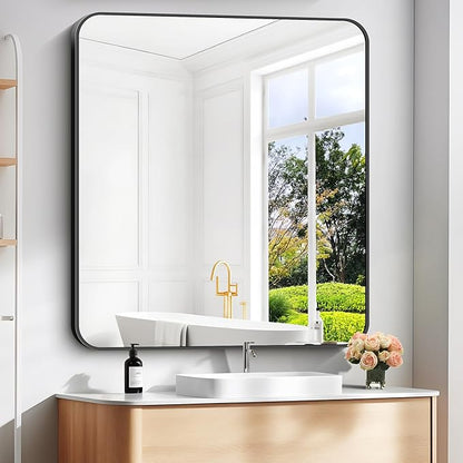 40" x 36"Bathroom Mirror, Matte Black Wall Mirror by DESBING