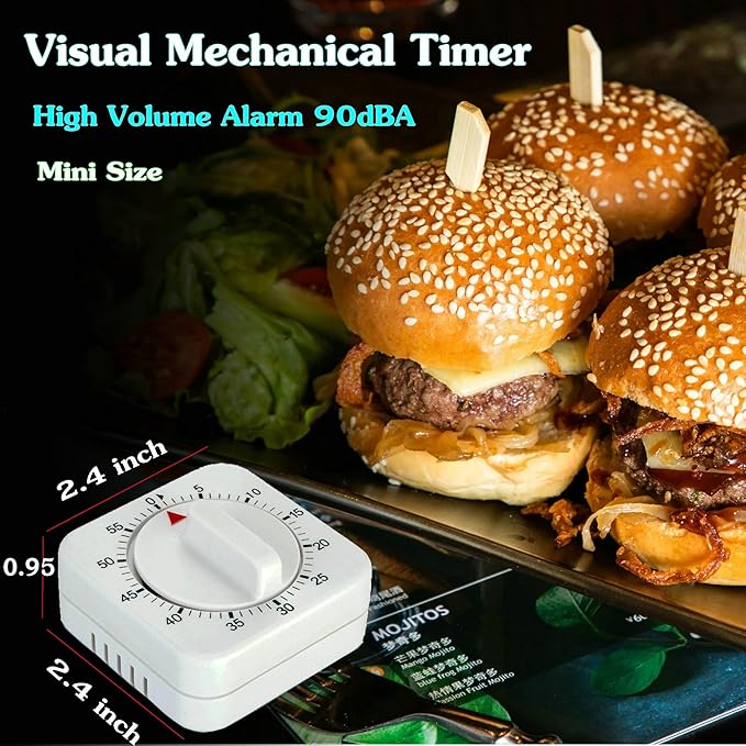 Square 60 Minute Mechanical Kitchen Timer - Image 4