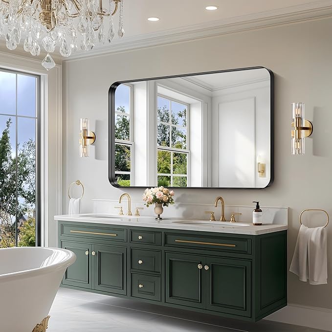 CIRCUMI Black Bathroom Mirror, Rounded Corner, Tempered Glass, Large Mirror - Image 2