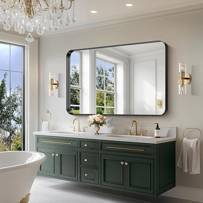 CIRCUMI Black Bathroom Mirror, Rounded Corner, Tempered Glass, Large Mirror - Image 2