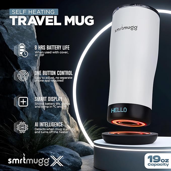 X Heated Coffee Mug 19 oz., 8 Hour Battery Life, Self-Heating, Adjustable Temp - Image 3