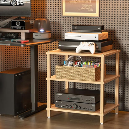 LELELINKY 3-Tier AV Media Player Stand Set of 2, Natural Stereo Cabinet - Image 7
