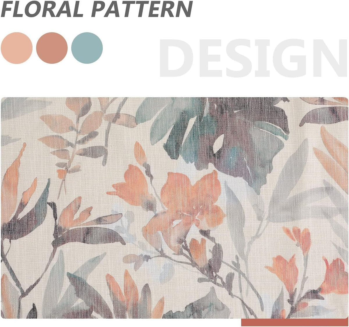 MYSKY HOME 102 inch Long Floral Curtains for Living Room Bedroom Curtains Light Filtering Window Grommet Drapes for Dining Room, 52x102 Inch, Coral and Natural, Set of 2