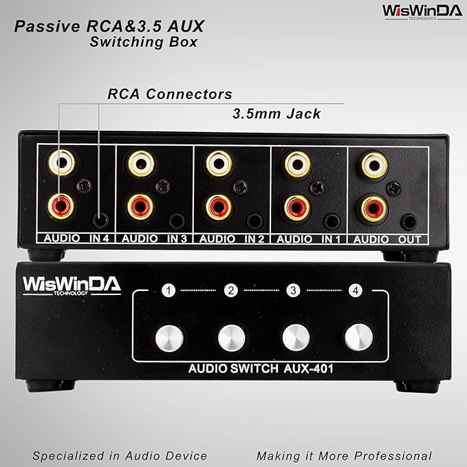 4-in 1-Out RCA 3.5mm AuxAudio Switch Box Audio Converter 4 Channels 1-in 4-Out - Image 5