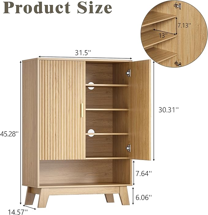 Shoe Cabinet Storage for Entryway, 5 Tier Fluted Shoe Storage Cabinet - Image 2