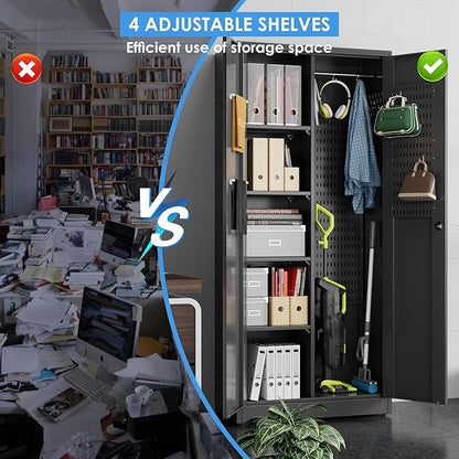 SUXXAN Broom Closet Storage Cabinet 71.4"x 33.9"x16.9", Metal Cleaning Cabinets - Image 6