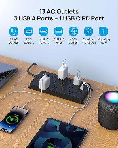TROND Surge Protector Power Strip, 10ft Heavy Duty Extension Cord - Image 5