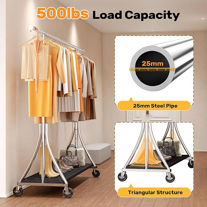 HOKEEPER Clothes Rack with Wood Shelves Height Adjustable Clothing Rack with - Image 3