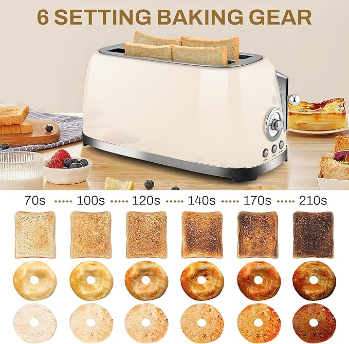 SUSTEAS Toaster 4 Slice Wide Slot, Stainless Steel Bread Bagel Toasters - Image 4