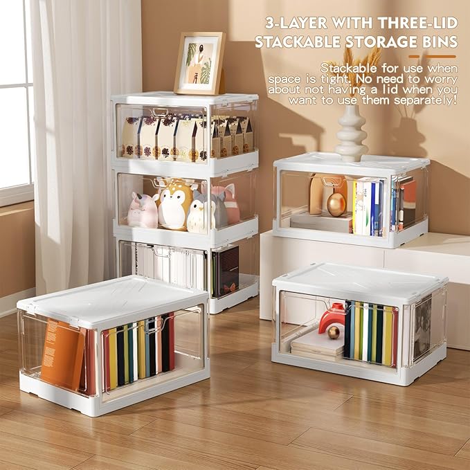 Clear Storage Bin with Lid 3 Pack 【Stackable & Sturdy】 Plastic Multifunctional - Image 3