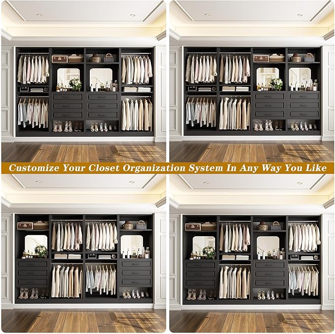 Unikito Closet System with Drawers, 100” Wood Closet Organizer with Hanging - Image 3