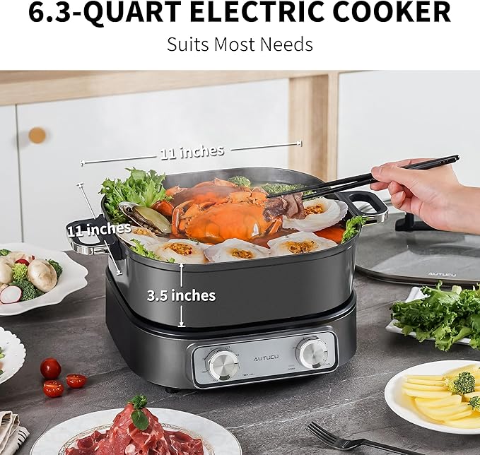 6-Quart Electric Skillet with Grill | Non-Stick PFOA-Free Ceramic-Coated Pot - Image 2