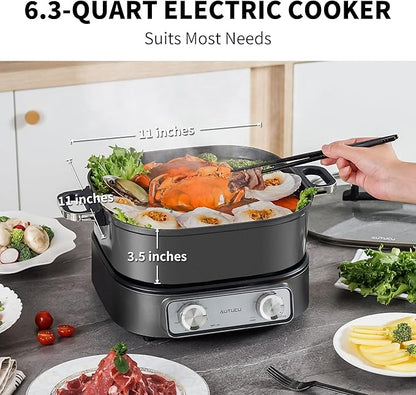 6-Quart Electric Skillet with Grill | Non-Stick PFOA-Free Ceramic-Coated Pot - Image 2