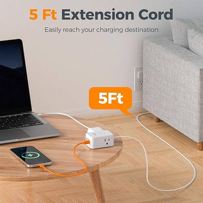 TESSAN Cruise Essentials, Flat Plug Power Strip, 5 Ft Extension Cord - Image 6