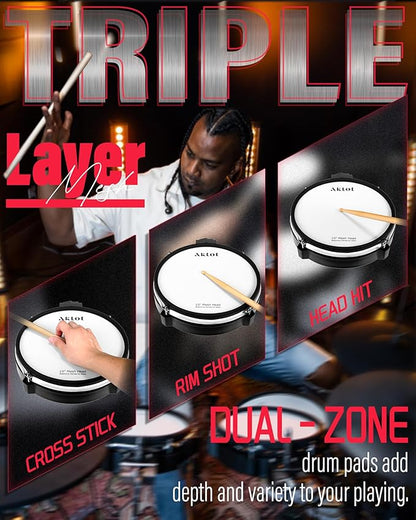 AKLOT Electric Drum Set with Kick-Tower: 4 Dual Zone Mesh Pads, 8’’ Tower-Style - Image 7