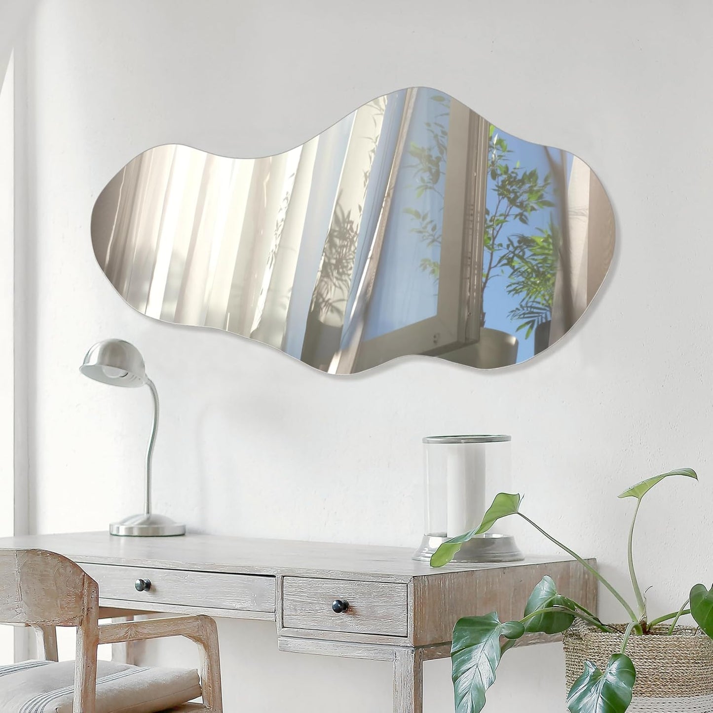 PERFNIQUE Irregular Wall Mirror Asymmetrical Mirror, 43''x24'' Decorative Modern Wall Decor for Bathroom Bedroom Living Room Entryway, Cloud Frameless, Wall Mounted(43''x24'', Cloud)