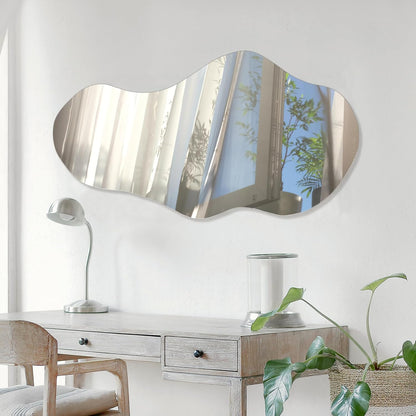 PERFNIQUE Irregular Wall Mirror Asymmetrical Mirror, 43''x24'' Decorative Modern Wall Decor for Bathroom Bedroom Living Room Entryway, Cloud Frameless, Wall Mounted(43''x24'', Cloud)
