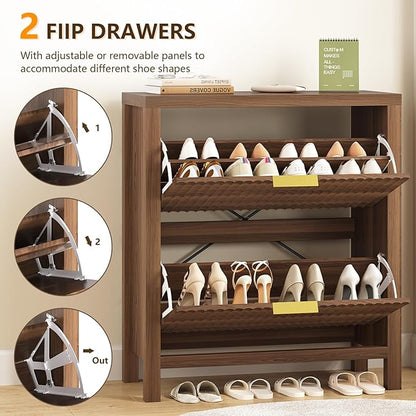 Shoe Cabinet Storage for Entryway, Fluted Shoe Cabinet - Image 4