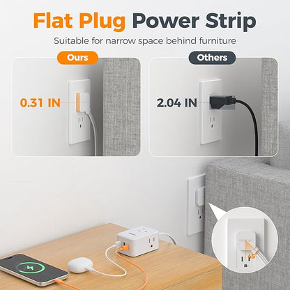 TESSAN Cruise Essentials, Flat Plug Power Strip, 5 Ft Extension Cord - Image 5