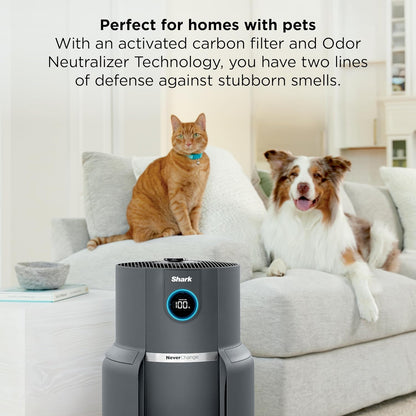 shark neverchange air purifier max with odor neutralizer, front angle view