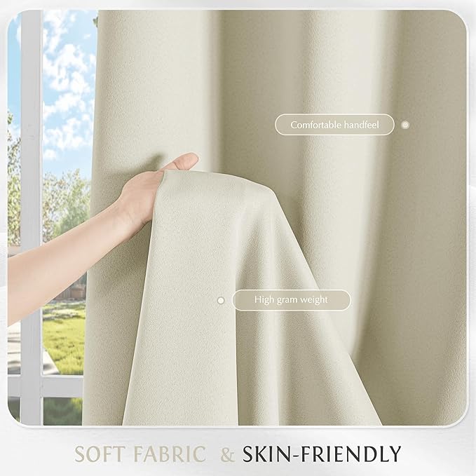 Beauoop Cream 100% Blackout Curtains 54 Inch Long 2 Panels - Image 7