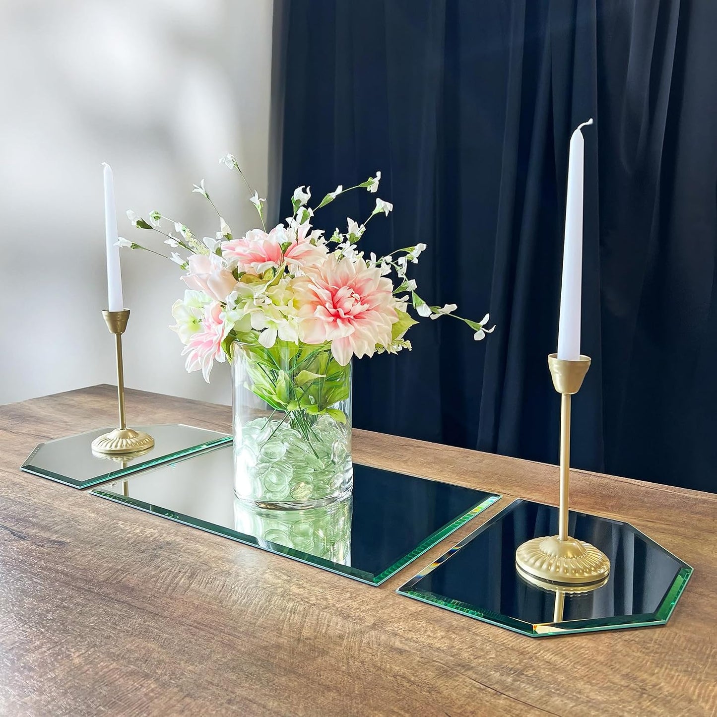 Plymor 36 x 12 inch Runner Set, 5mm Thick, Beveled Glass Mirror | Table display & centerpieces; includes felt pads to protect surfaces; mosaics, crafts & DIY; silvered glass