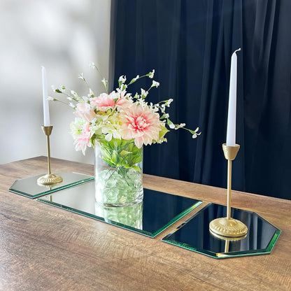 Plymor 36 x 12 inch Runner Set, 5mm Thick, Beveled Glass Mirror | Table display & centerpieces; includes felt pads to protect surfaces; mosaics, crafts & DIY; silvered glass