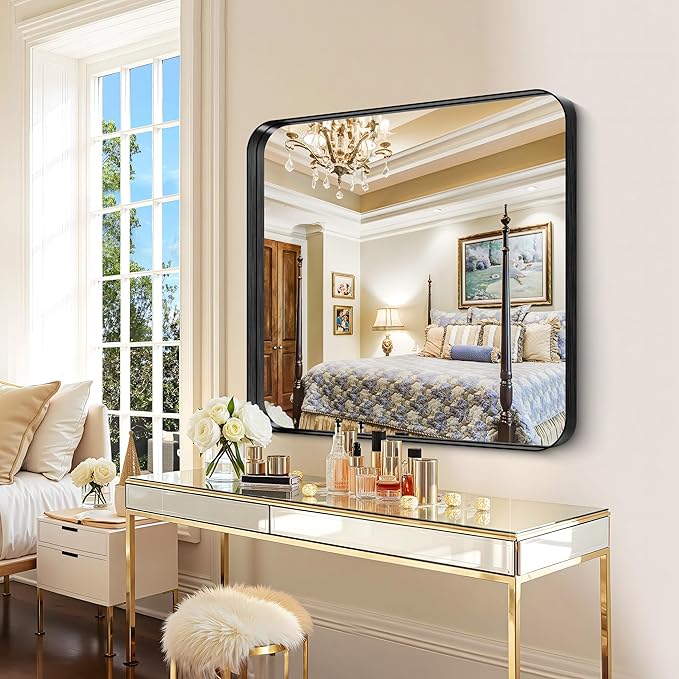 CIRCUMI Black Bathroom Mirror, Rounded Corner, Tempered Glass, Mirror - Image 4