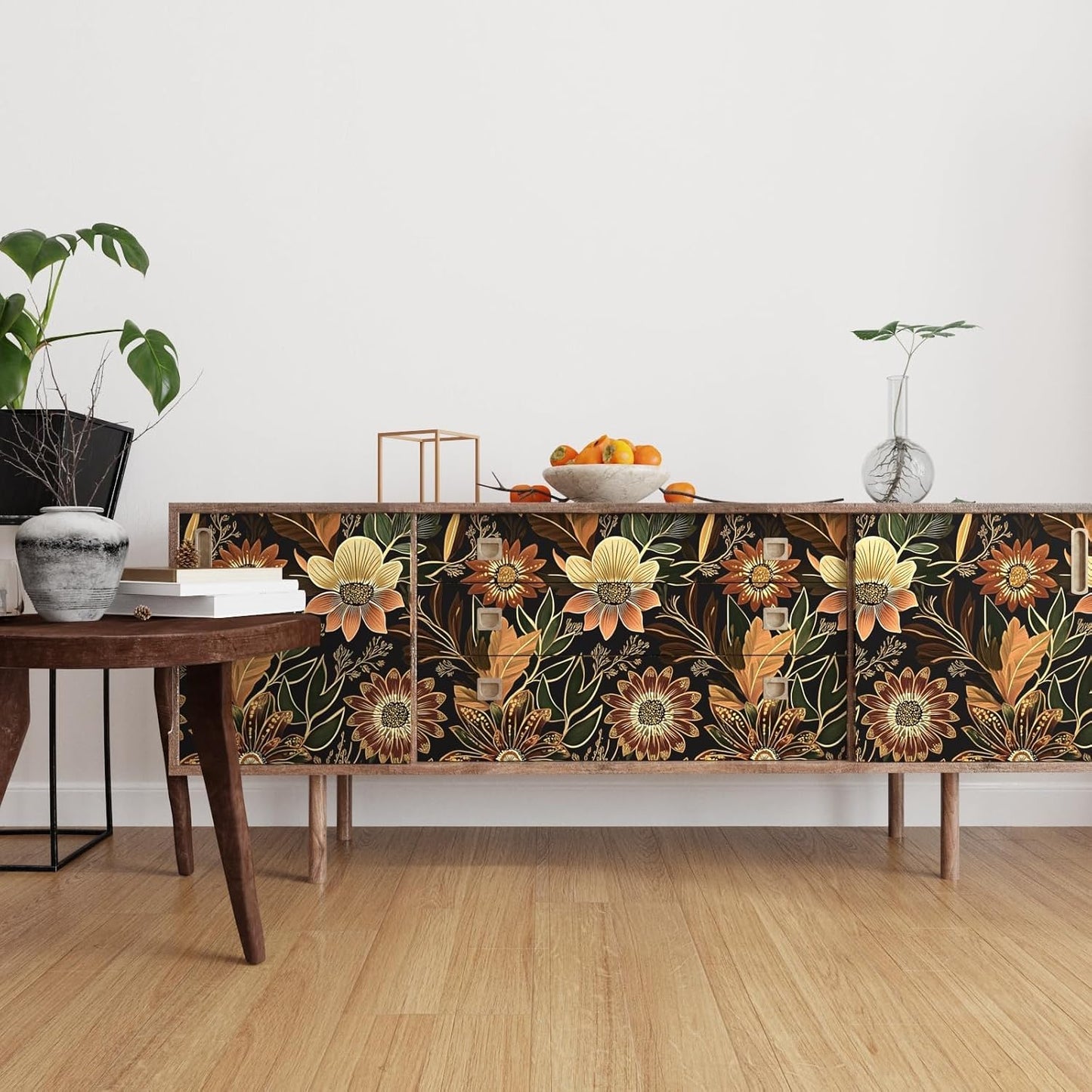 Boho Dark Black Gold Floral Wallpaper Peel and Stick 17.5"x393" | Self Adhesive/Removable/Waterproof/Thick Vinyl Contact Paper for Bathroom Bedroom Shelf Cabinet Drawer,Prepasted,Easy Peel
