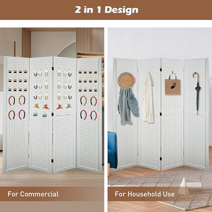 ECOMEX 4 Panel Room Divider, 5.6Ft Pegboard Display Wooden Room Divider Folding - Image 2
