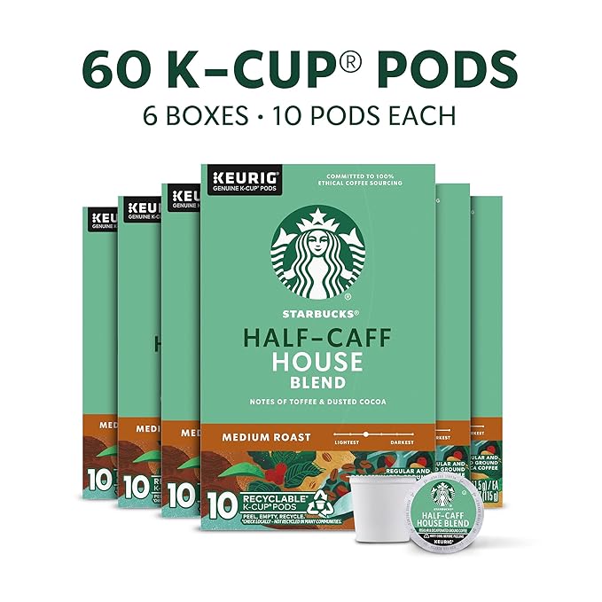 Starbucks K-Cup Coffee Pods, Medium Roast Hot or Iced Coffee, Half-Caff House - Image 2