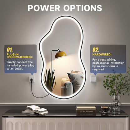 Hasipu Irregular Bathroom Mirror with Lights - 25"x45" LED Asymmetrical Wall Mirror, Abstract Modern Lighted Vanity Mirror for Wall, Anit-Fog, Dimmable, Memory, Vertical/Horizontal (Black | Asymmetrical Metal Framed, Anti-Fog, LED 3 Color Dimmable