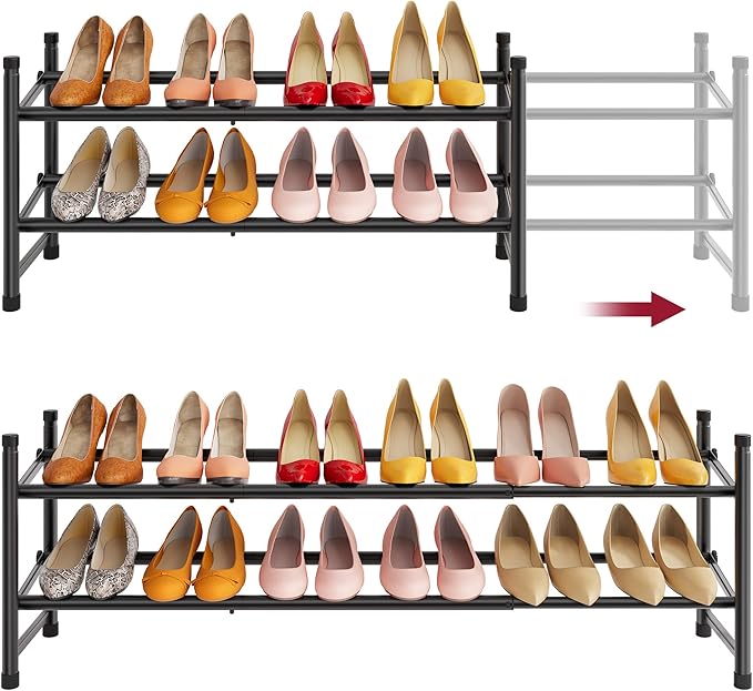 Tajsoon Expandable Shoe Rack for Closet 2 Tier, 28“-41“ Adjustable & Stackable by Tajsoon
