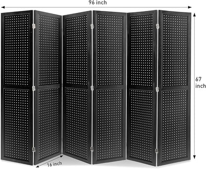 ECOMEX 6 Panel Room Divider, 5.6Ft Pegboard Display Wooden Room Divider Folding - Image 6