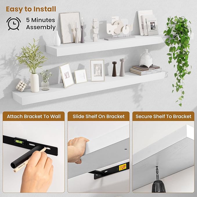 Fun Memories Floating Shelves 48 Inch, Extra Large Wood Shelf Set of 2 - Image 5
