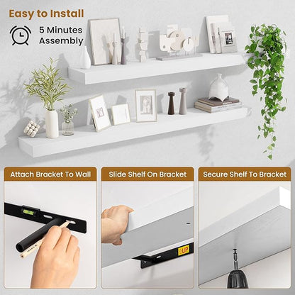 Fun Memories Floating Shelves 48 Inch, Extra Large Wood Shelf Set of 2 - Image 5