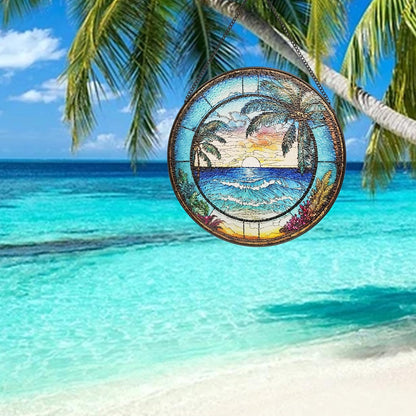 9.8 Instained Glass Window Hanging - Blue Sea Sun Catcher for Door Home Decor Ocean Suncatcher Christmas Mother's Day Birthday Sea Lover Gifts for Women Men Mom Nana