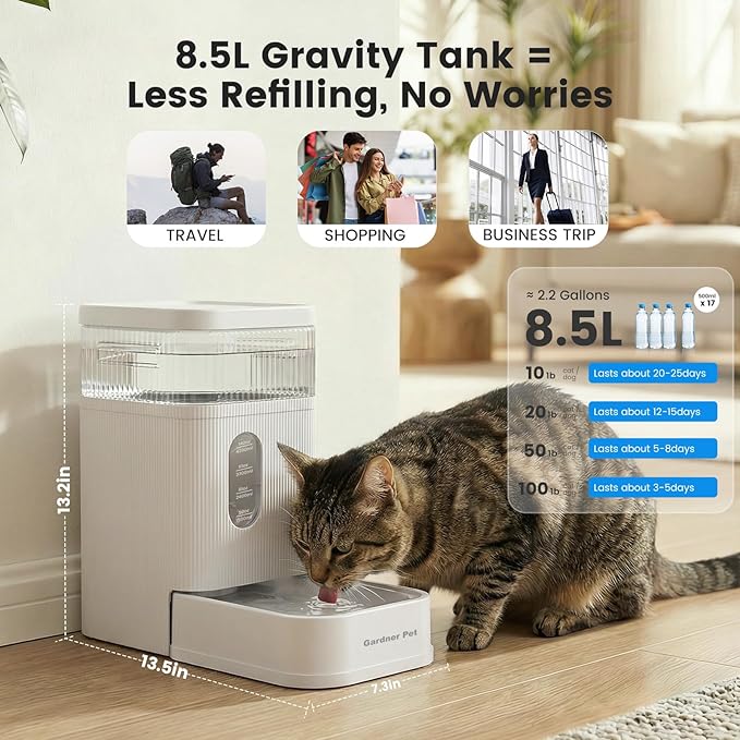 Gardner Pet 2.2 Gallon Automatic Dog Water Bowl Dispenser 8.5L Gravity Water - Image 2