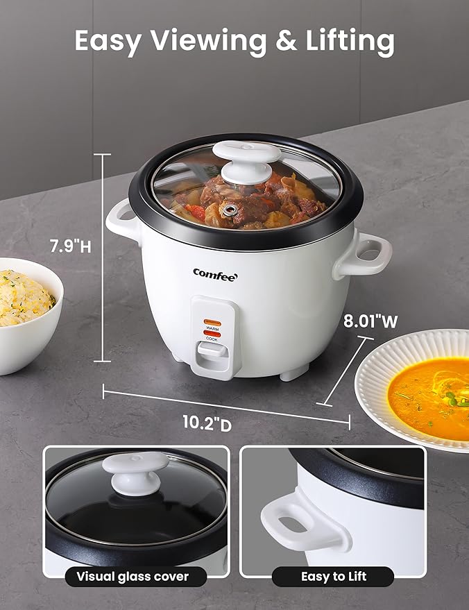 COMFEE' Rice Cooker, 6-Cup Cooked/3-Cup Uncooked, Removable Non-Stick Bowl - Image 5
