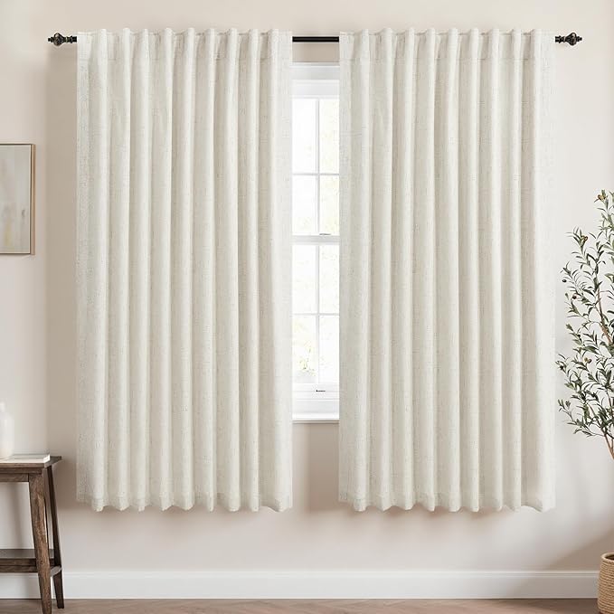 KOUFALL 63 Inch Long x 70 Inch Wide Black Out Linen Blackout Curtains by KOUFALL
