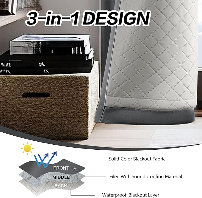 Noise Canceling Curtains Soundproof 3-in-1 Grommet Full Blackout Curtains - Image 3