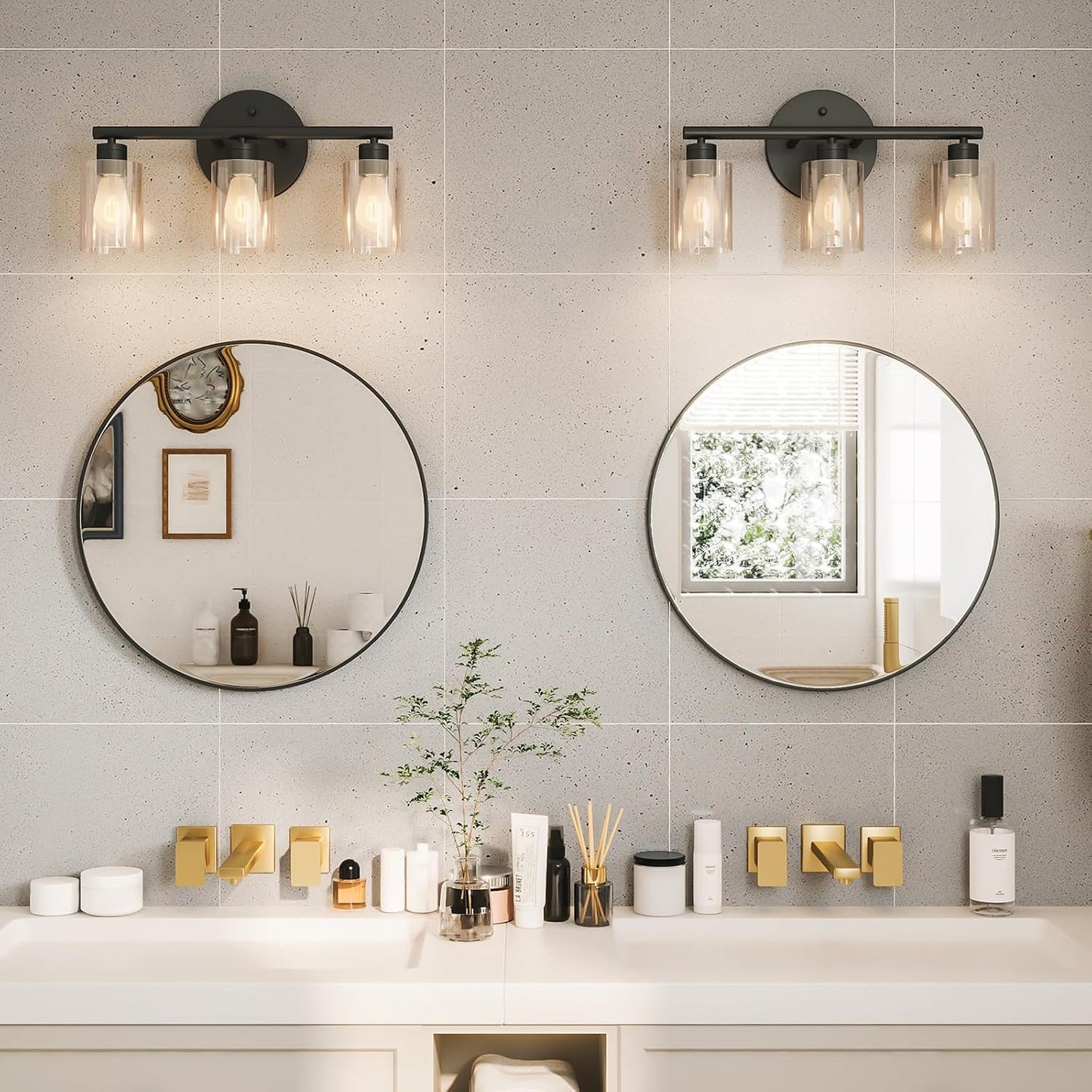 Growsun 28 inch Black Round Mirror, Wall-Mounted Circle Mirror for Bathroom & Living Room Decoration