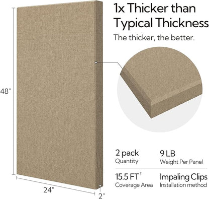 Olanglab Sound Absorbing Acoustic Wall Panels 2 Pack, Large Fabric Wrapped - Image 2