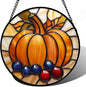 DASTOLL Stained Glass Window Hanging Fall Pumpkin Berries Large 15" by DASTOLL