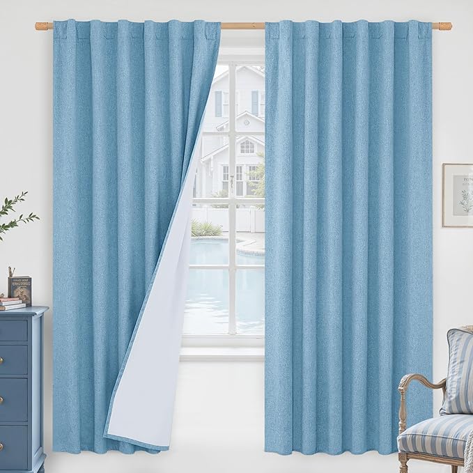 LAMIT 100% Blackout Linen Curtains, 72 Inches Linen Textured Thermal Bedroom by LAMIT