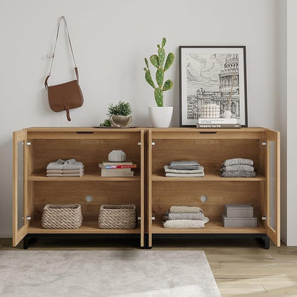 WAMPAT Modern TV Stand with Glass Doors - Image 4