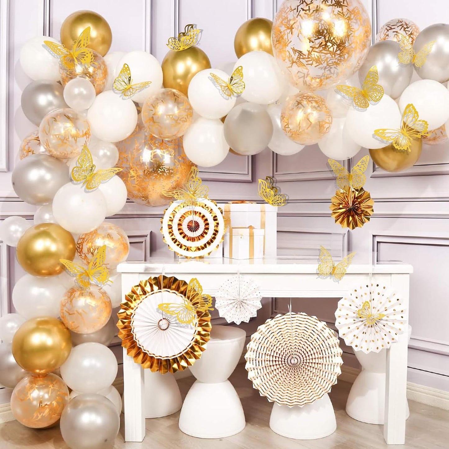 Rindion 84PCS 3D Butterfly Decorations, 3 Sizes 7 Styles Butterfly Wall Decor Gold Butterflies Decorations for Cake, Butterflies Party, Birthday, Wall