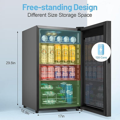 Beverage Refrigerator Cooler, 17 Inch 120 Cans Freestanding Mini Fridge - Image 8