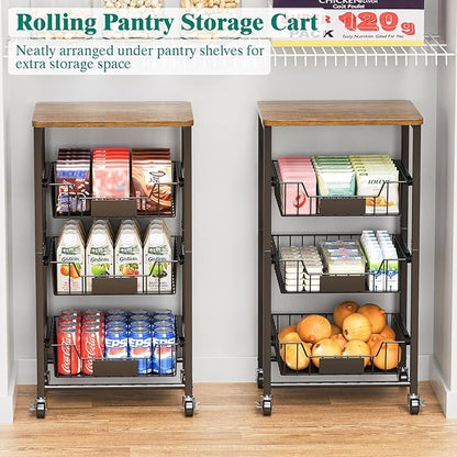 Kitchen Storage Cart with Wheels, 4-Tier Metal Utility Rolling Cart Fruit - Image 2