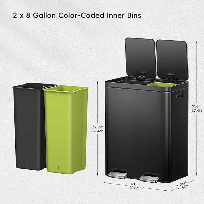 EKO Edison 8+8 Gallon Dual Trash Can - Image 2